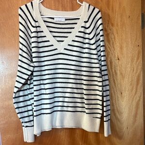Old Navy V-Neck Sweater - Black and Cream Stripes